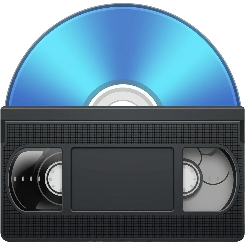 VHS tape black & dvd disc blue emoji