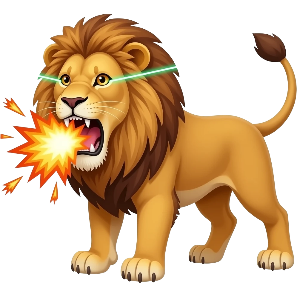 lions with explosion breath and lasers shooting from eyes emoji