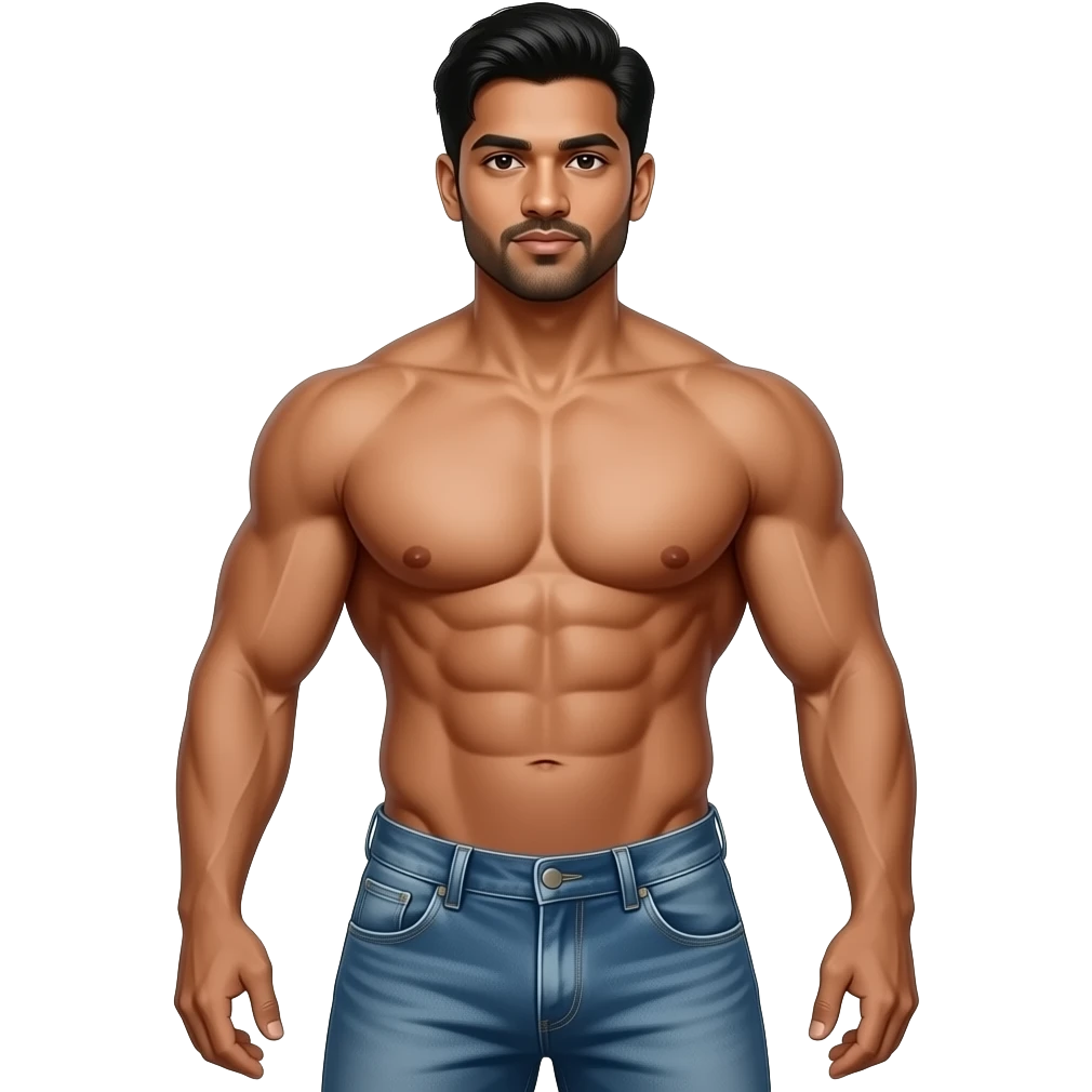 full-body standing indian muscular man with bulge emoji