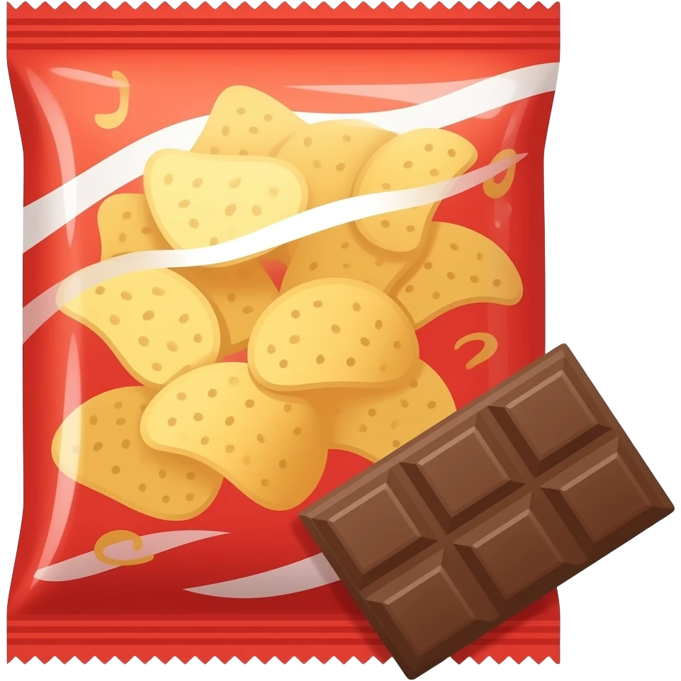 vector flat potato chips, crackers, chocolate together emoji