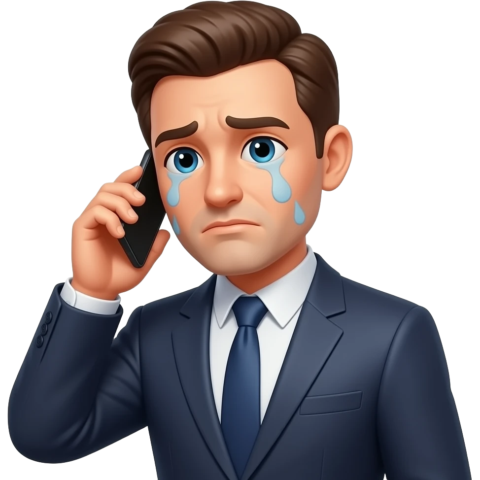 Hombre con traje,con el celular, cansado emoji