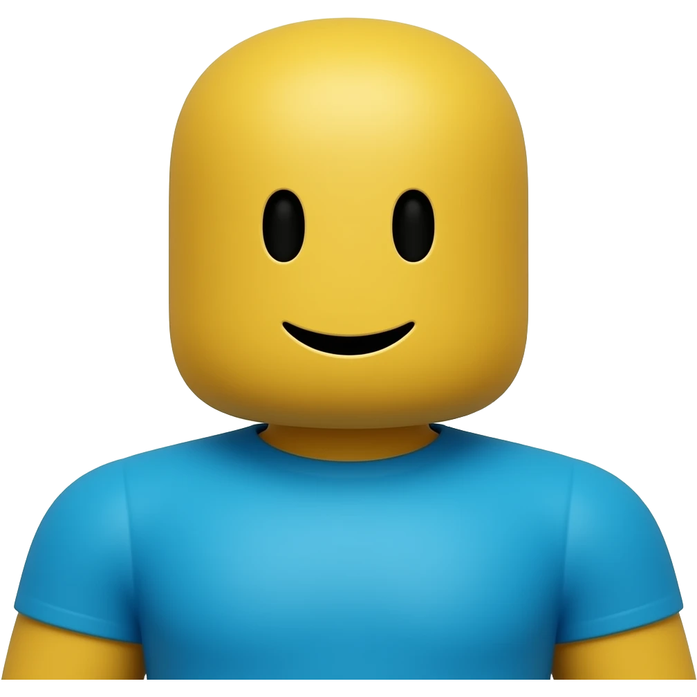 Make a Roblox character remove the  I  I said remove the shirthair and remove the shirt  Remove the eyes in the teeth Remove the eyes and make his head yellow,the teeth make the body blue make the character have a black smile emoji
