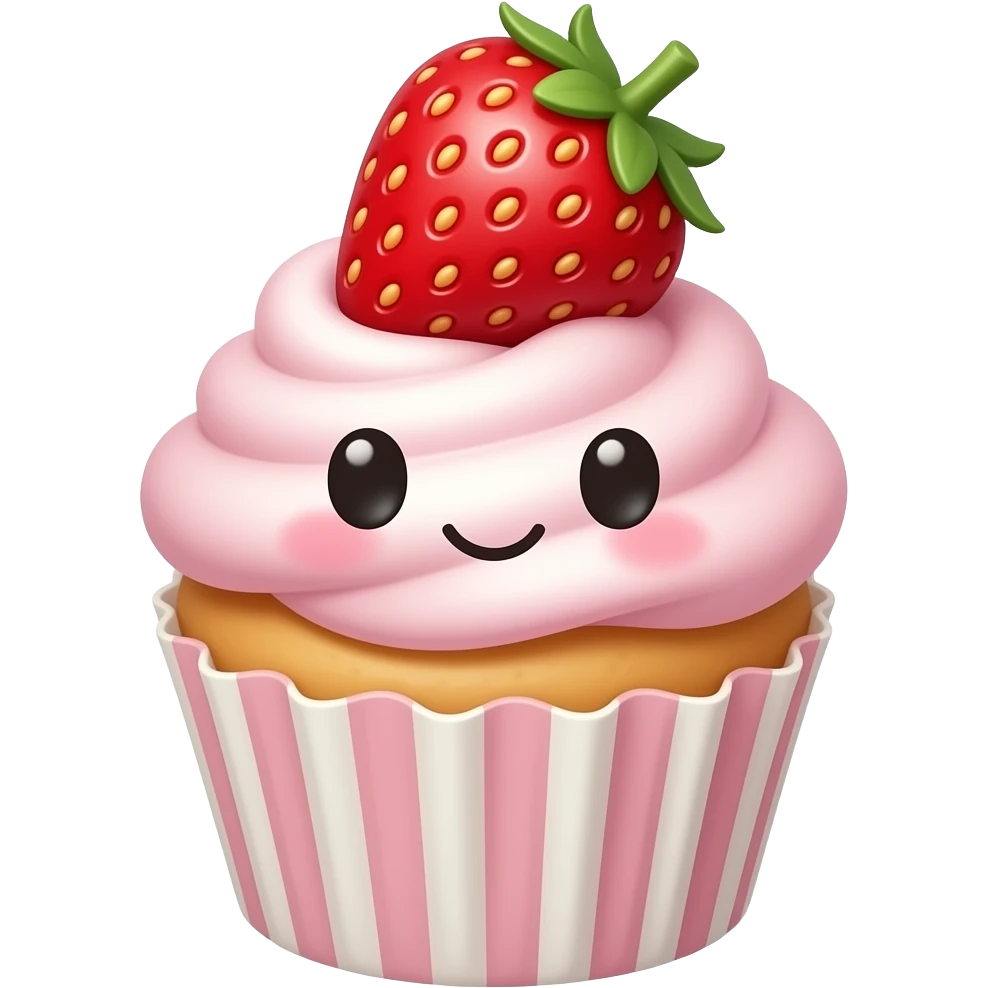Cute strawberry cupcake with cute face emoji