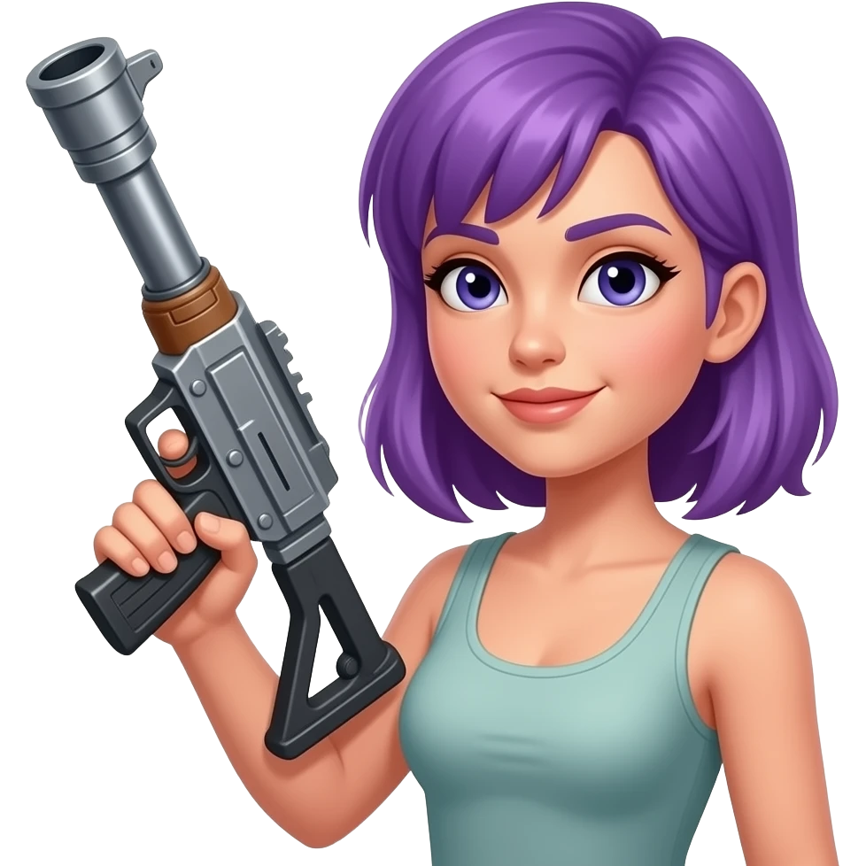 A woman With purple hair With bazookar on hand emoji