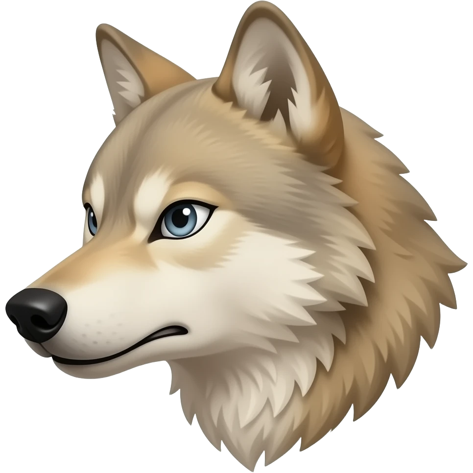 Real Realistic Turn sideways angry beige wolfhead Turn sideways light blue gray eyes emoji