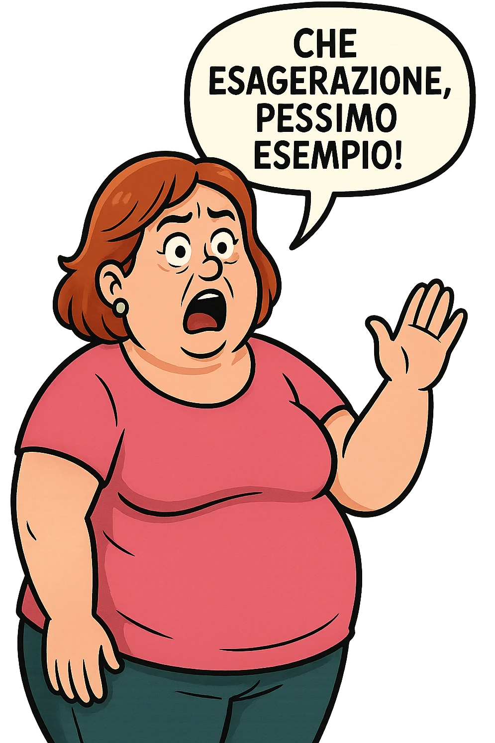 Donna grassa che dice scioccata "Che esagerazione, pessimo esempio!" emoji
