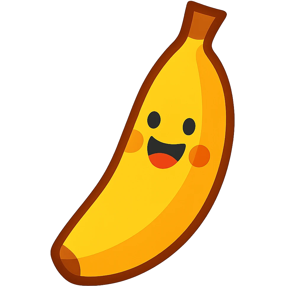 banana with a happy face, no hands or feet, vibrant and playful emoji