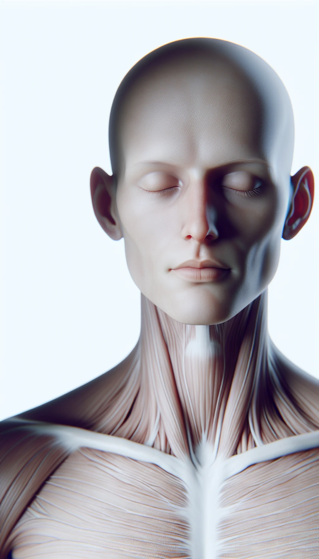corpo umano anatomico con occhi chiusi sereno e in perfetta salute , isolato su sfondo bianco, iperrealistico 4k emoji