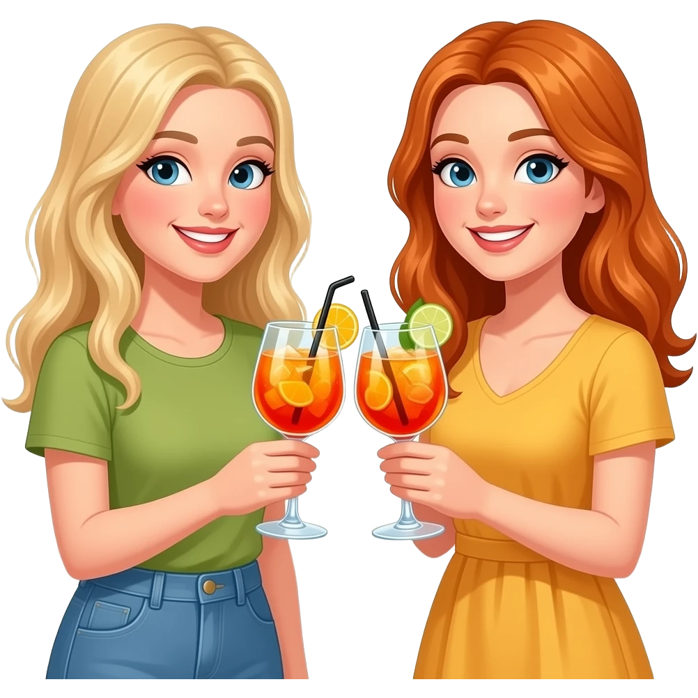 2 girls, one blonde and one ginger drinking Aperol spritz in a wine glass emoji