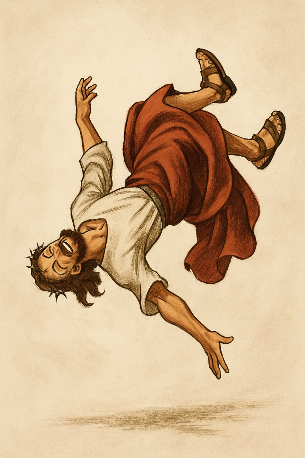 Jesus doing a backflip, dynamic pose, joyful expression, simple background emoji