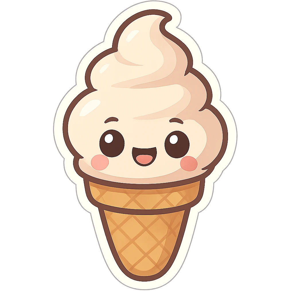chibi sticker-style ice cream cone, cute and exaggerated emoji