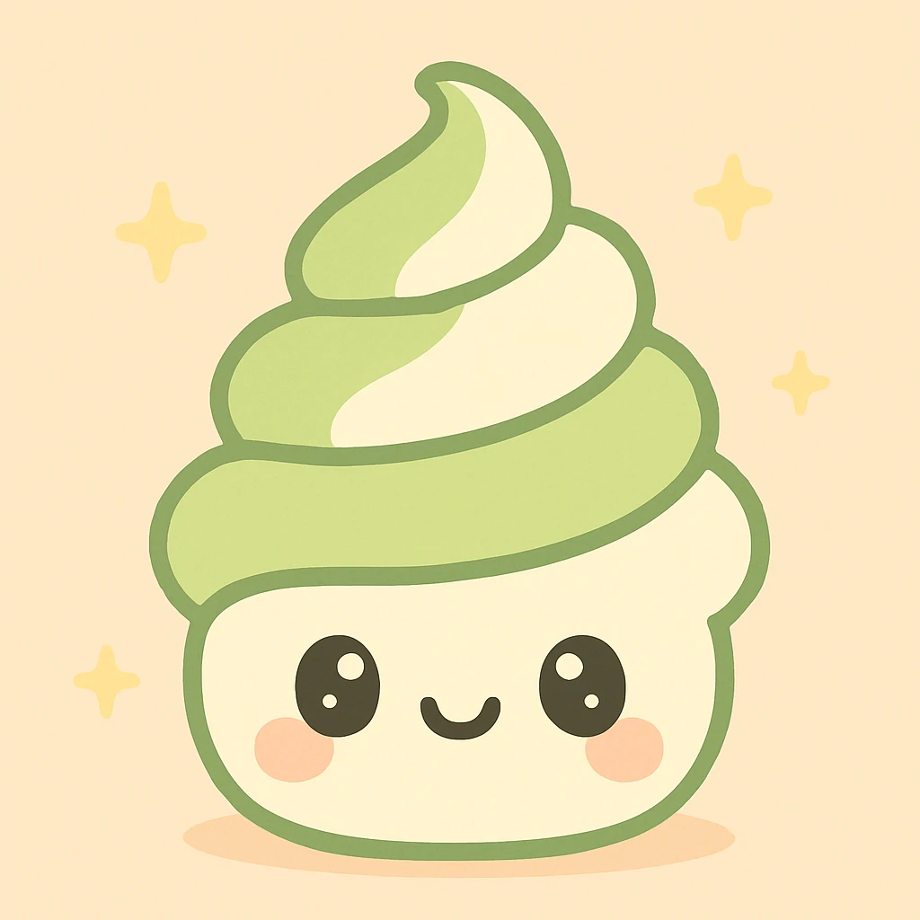 vanilla matcha kawaii style with cute face pastel green and off-white colors emoji