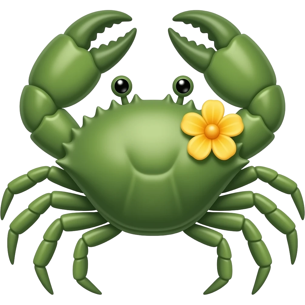 A green crab with a flower on it back facing forward emoji