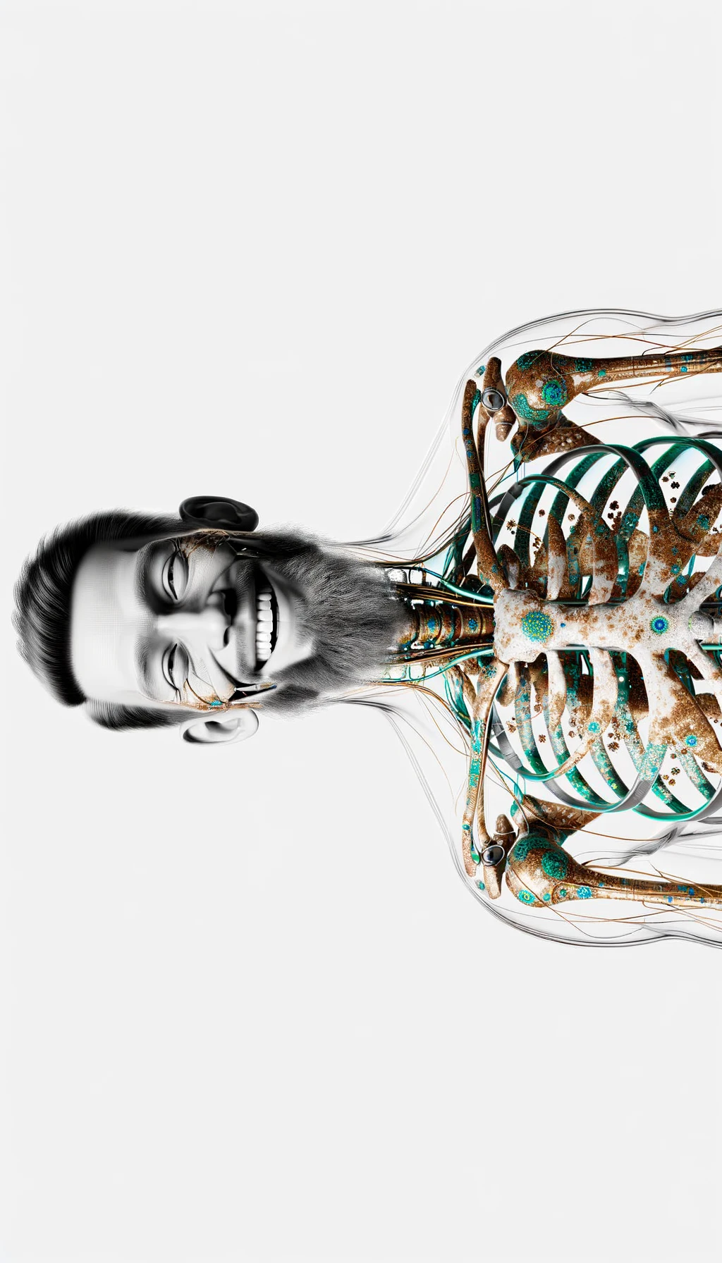 corpo umano anatomico a figura intera che sorride rilassato, iperrealistico 4k, isolato su sfondo bianco emoji