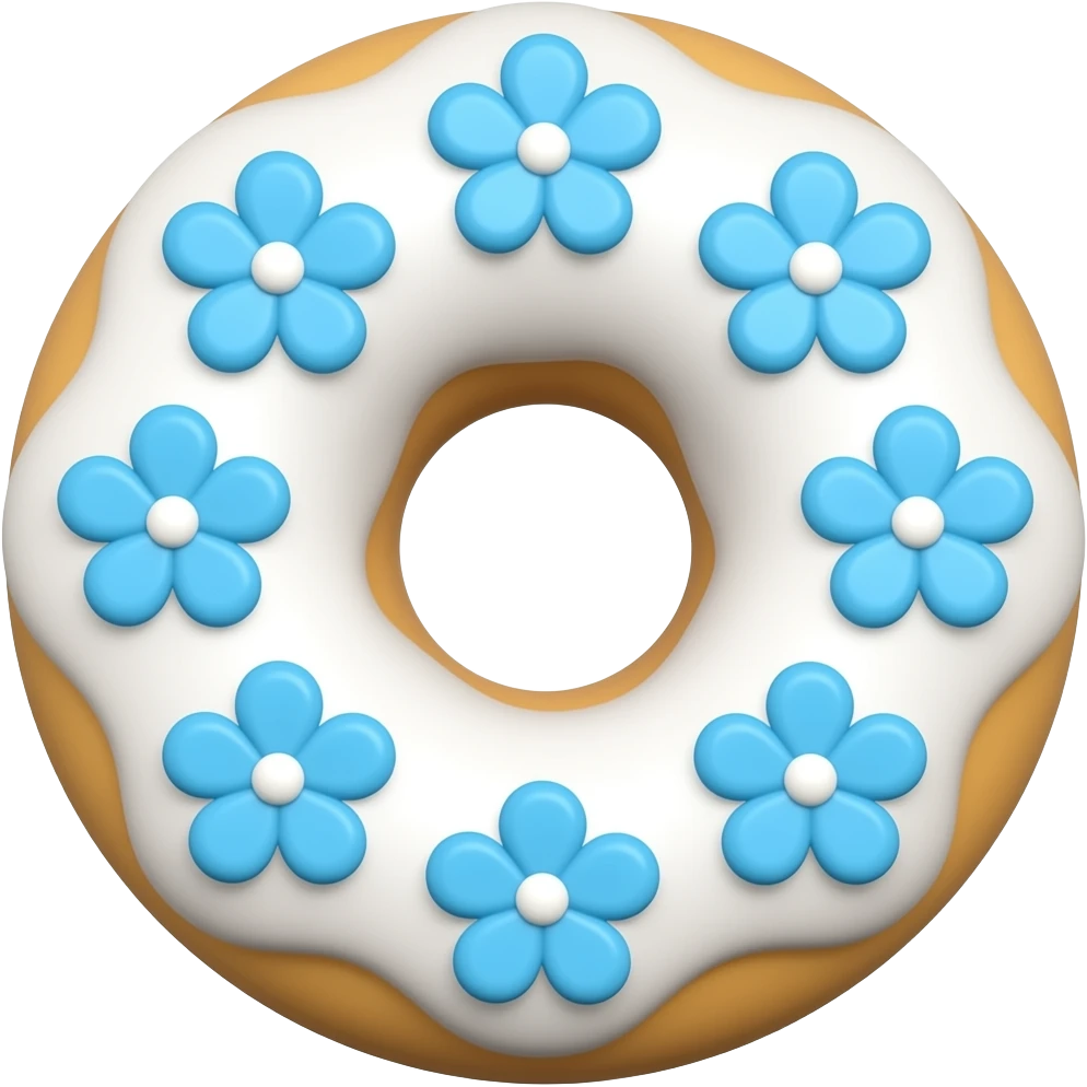 doughnut with white frosting decorated with blue flowers emoji
