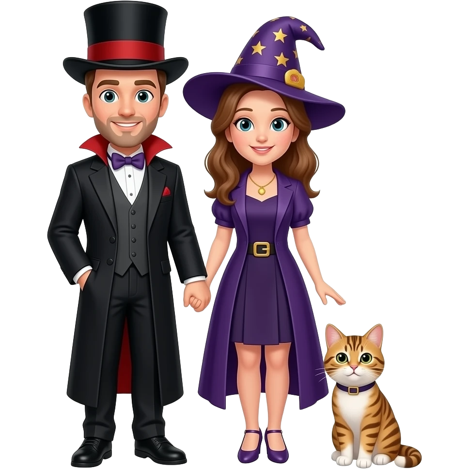magician couple and their pet cat emoji