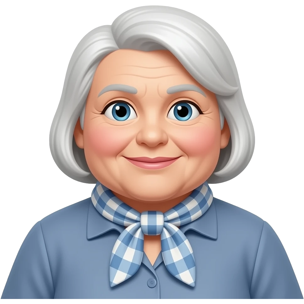 old chubby lady with big face and half body near neck scarf emoji