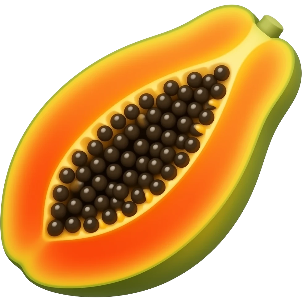 a papaya, polished realistic rendering, Vibrant colors with natural tones, diagonal side angle emoji