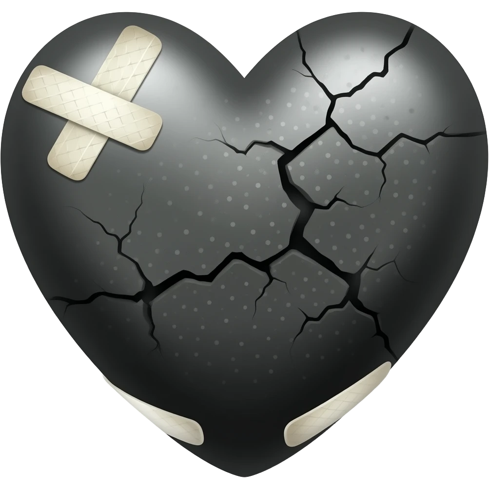 Black cracked heart with small  white bandages emoji