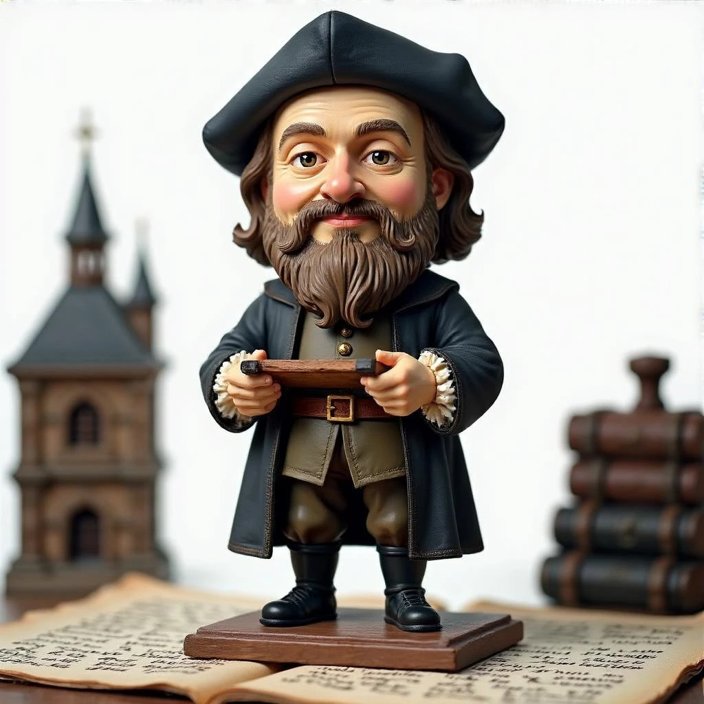 Печатный станок Гутенберга в стиле и с текстурами Bobblehead, прозрачный фон emoji