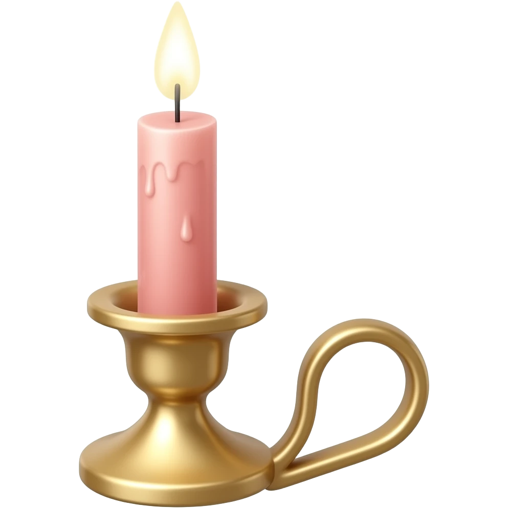 glossy soft smooth Thin tall neat petite cute slim dainty narrow Pastel Reddish-pinkish vintage candle in a tiny narrow gold and white candleholder emoji