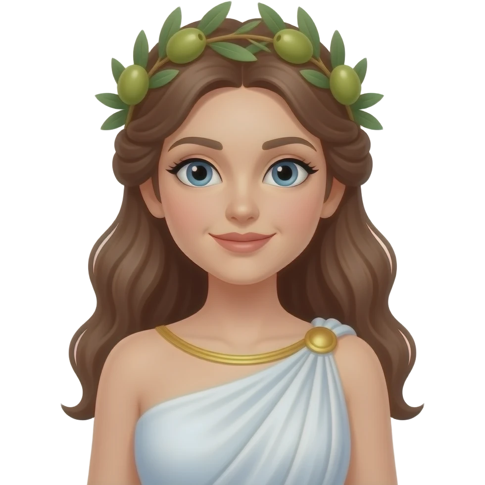 mujer grecia antigua blanca cabello largo café corona de olivo cuerpo completo emoji