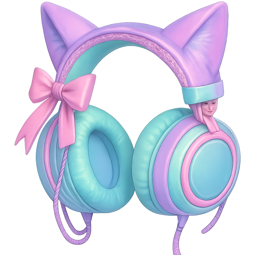 Change the image to pastel goth colors including lavender, mint, baby pink, and pale blue. Keep the cat ears. Render in a realistic anime style with a transparent background. emoji