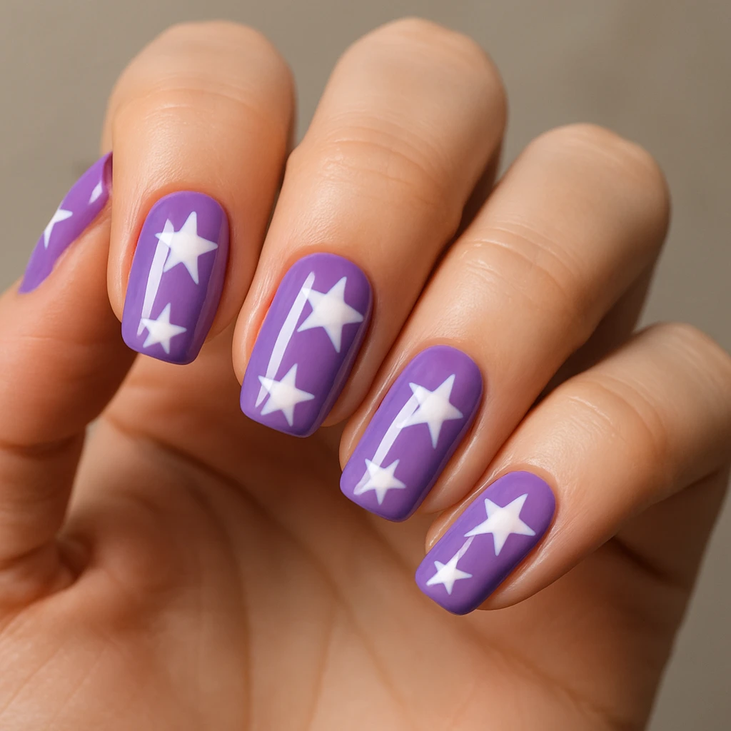purple nails with stars emoji