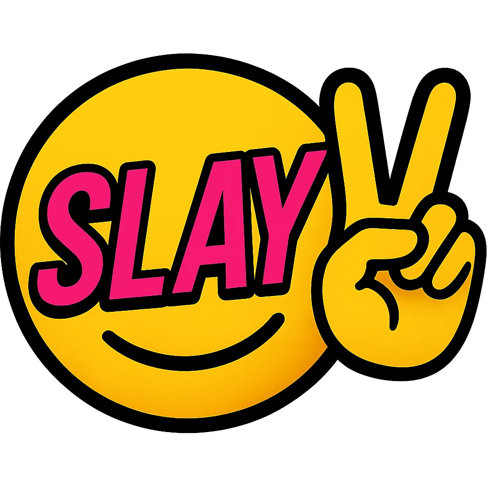 slay emoji, peace sign, bold and stylish, no background emoji