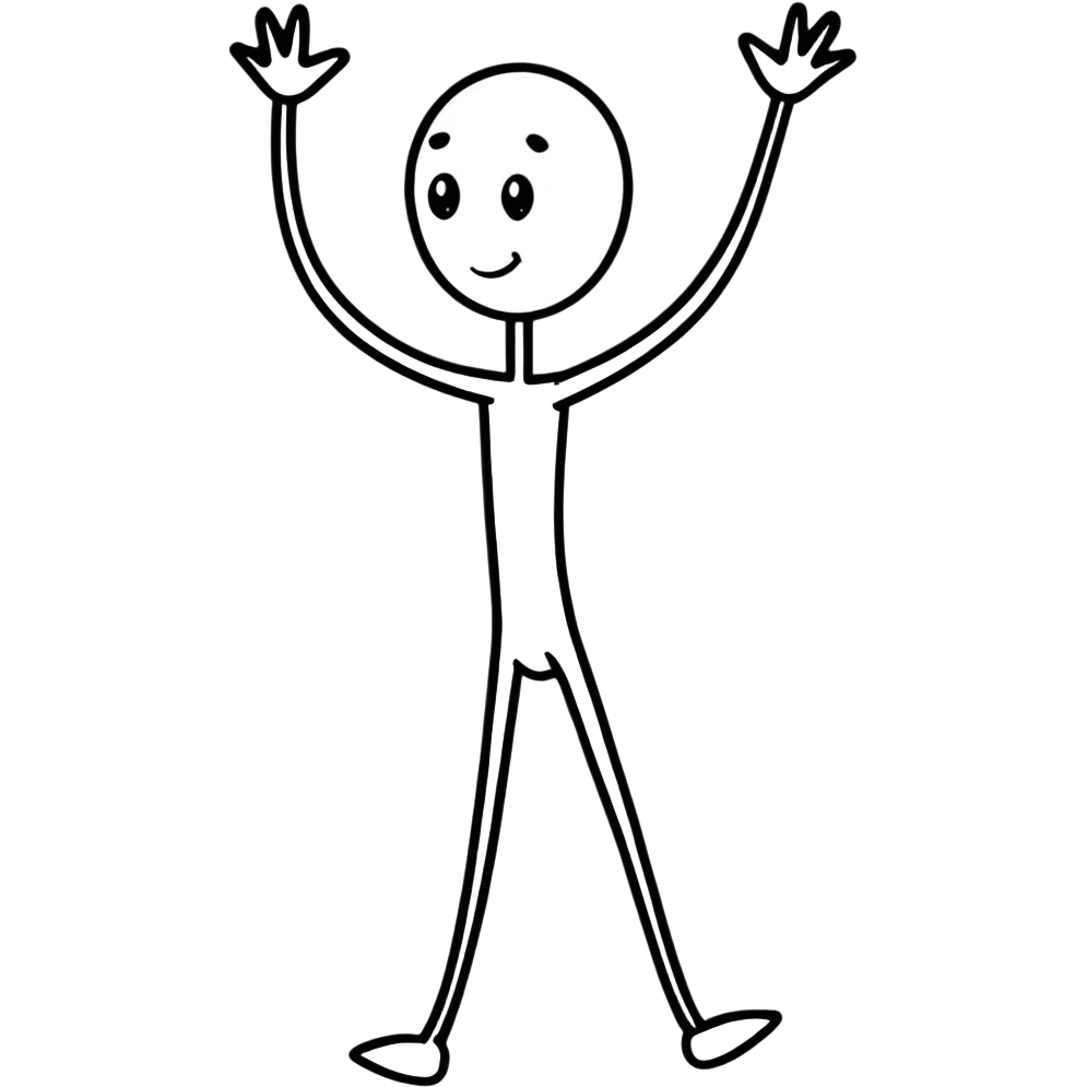 cartoonish sticker of a stick man, playful pose emoji