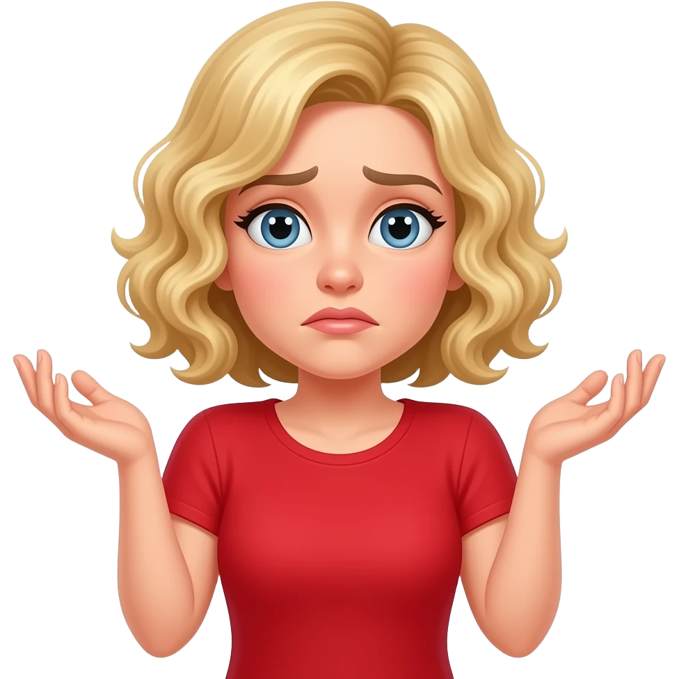 blonde curly bob  shrugging shoulders with both hands I don't know in red shirt emoji