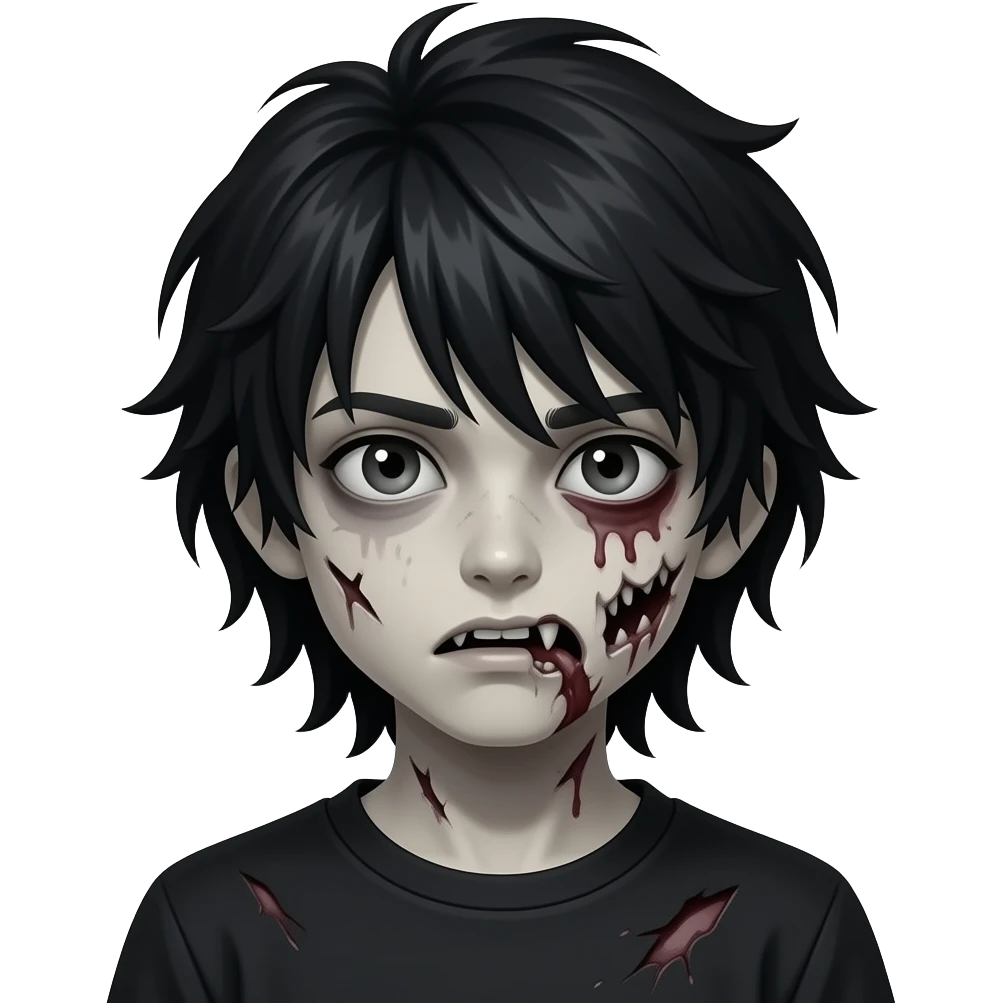 Boy, zombie, black hair, medium long, emo, shaggy, dark, spooky, creepy emoji