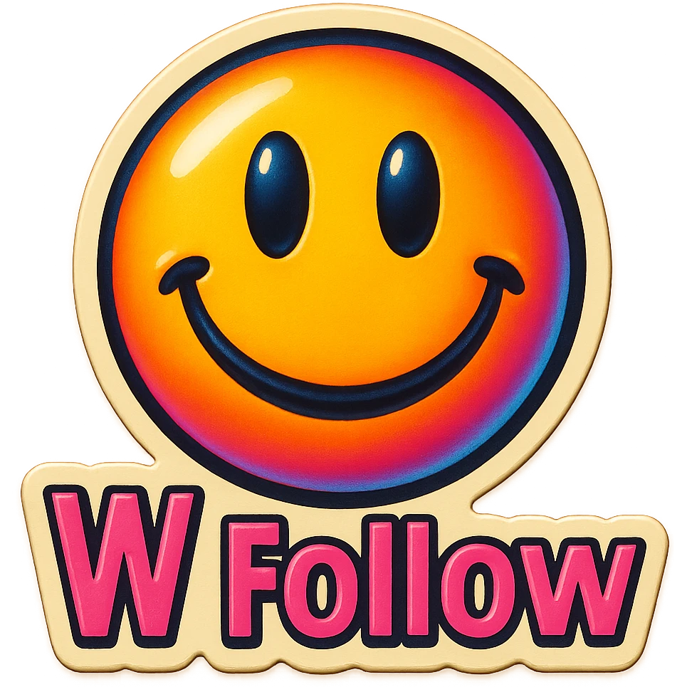 Smiling 
add the words W Follow in pink emoji