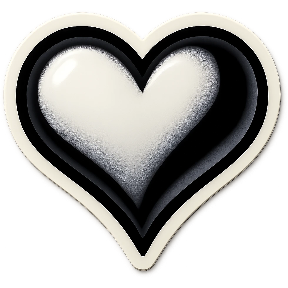 white goth heart, minimal, edgy, dark accents emoji