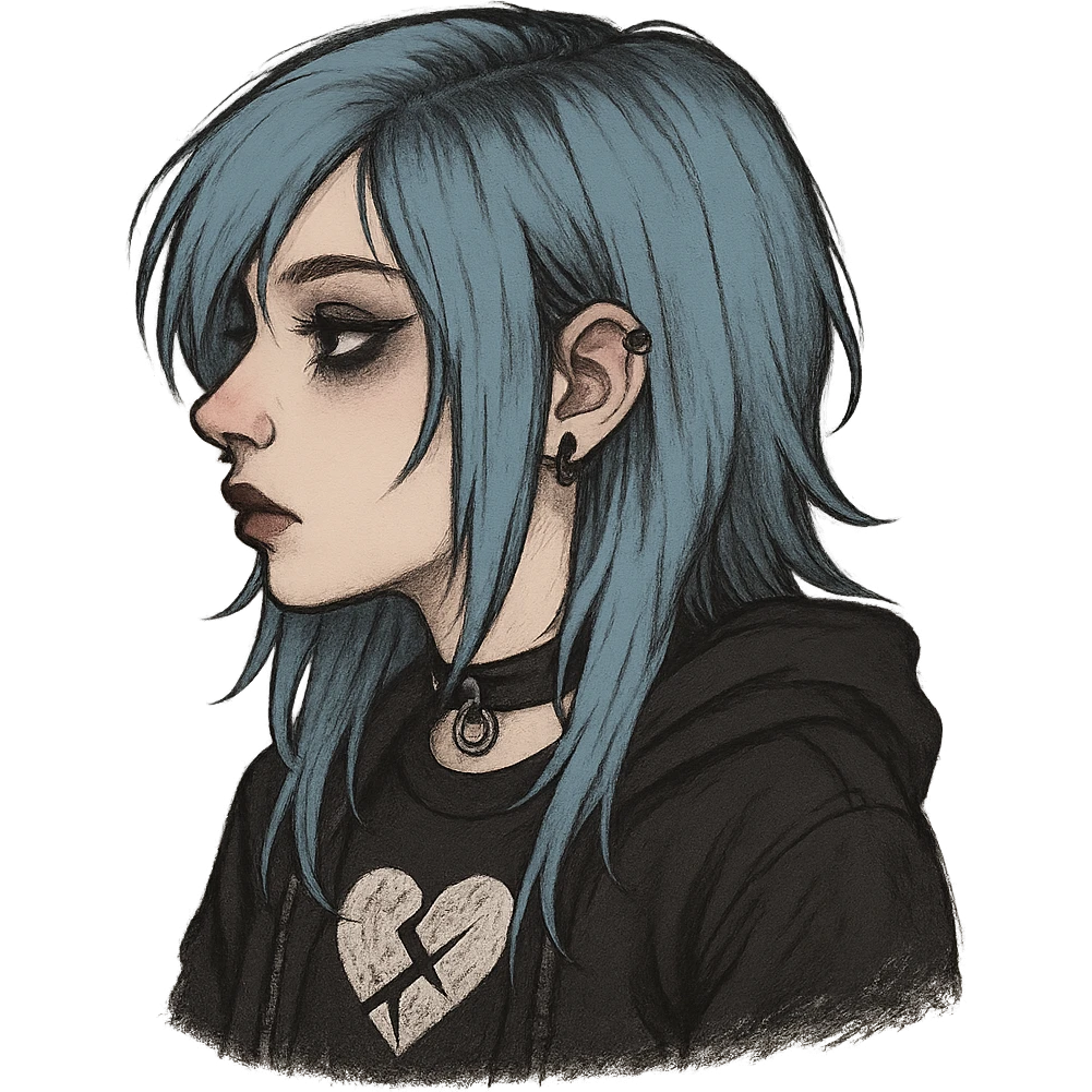 emo girl profile, pastel blue hair emoji