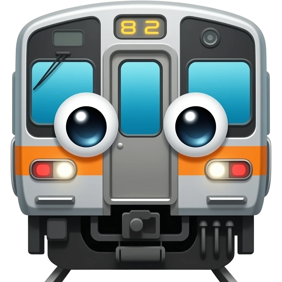 A train (with cute eyes on the front of the train) emoji