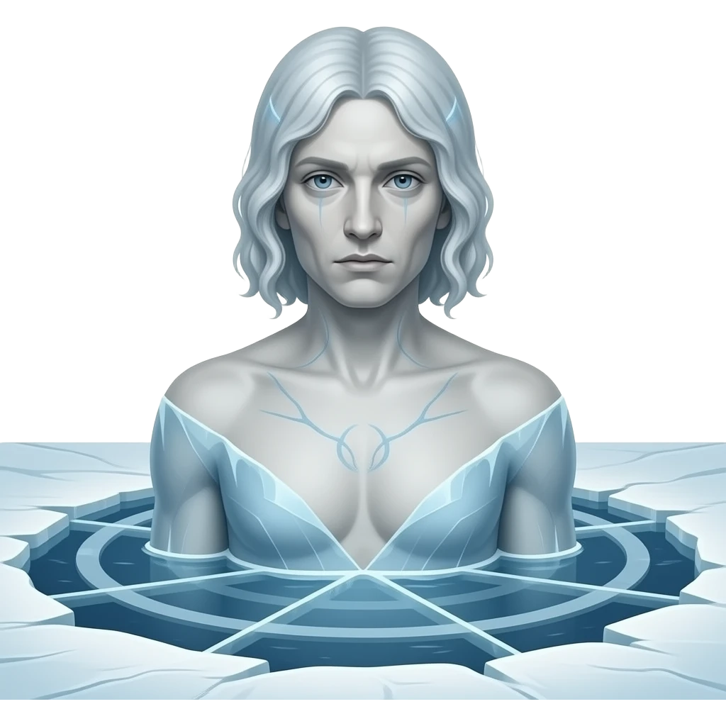 deformed ethereal upper body hovers over frozen lake - a Gustave Doré piece, depicting traitors frozen in a lake of ice in the ninth circle of Dante's Inferno emoji