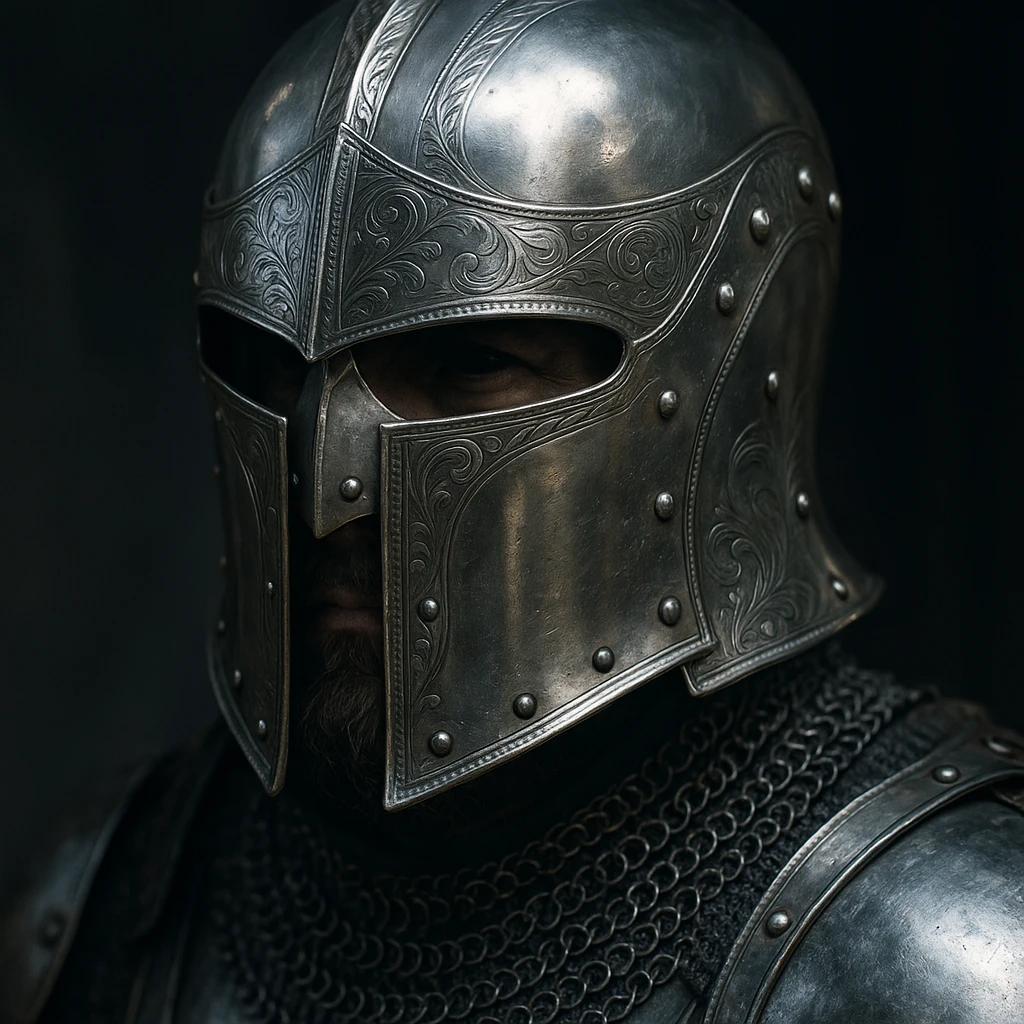 metal head, shiny steel helmet, medieval knight style emoji