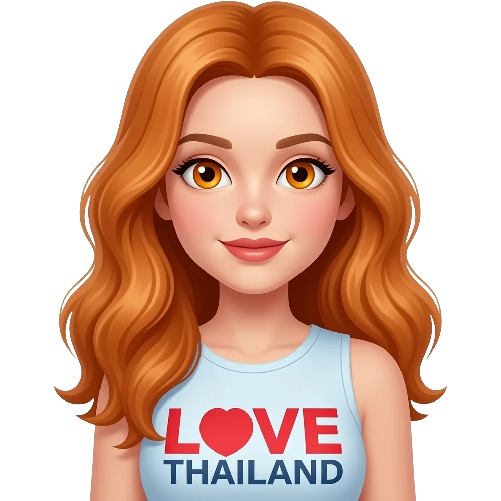 sexy girl with long ginger hair and ginger eyes a top with LOVE THAILAND written on it emoji