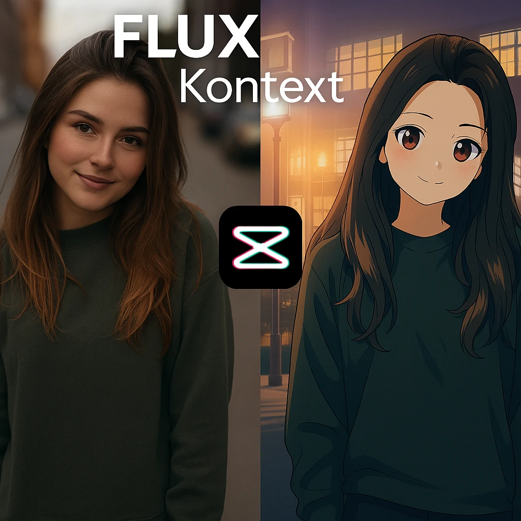 recreate this image and add logo of  text "FLUX Kontext" on top of it emoji