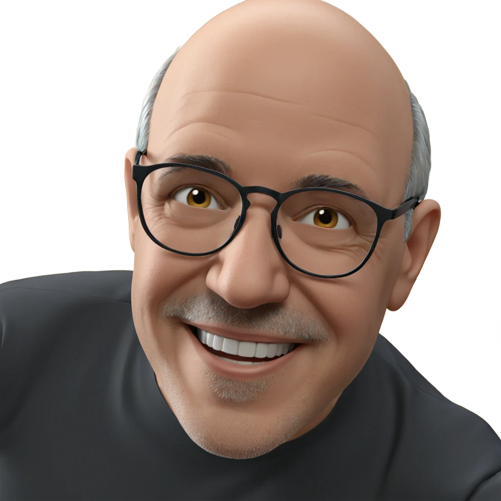 bald man with glasses smiling emoji