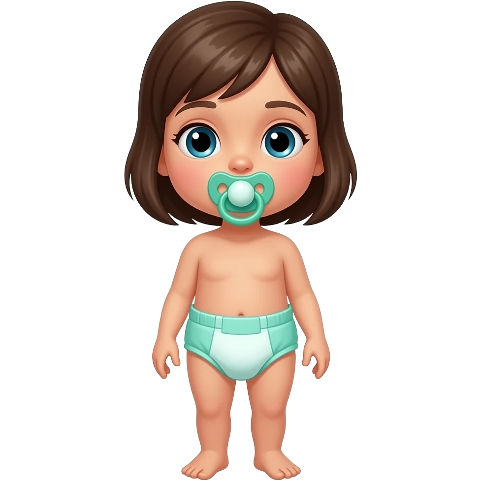 Adult girl wearing green diaper and sucking on pacifier emoji