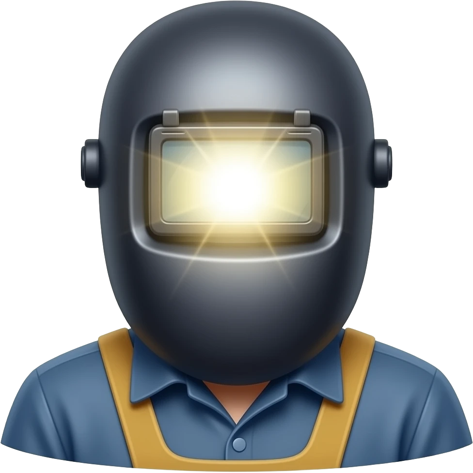Welder looking into bright light wearing welding mask emoji