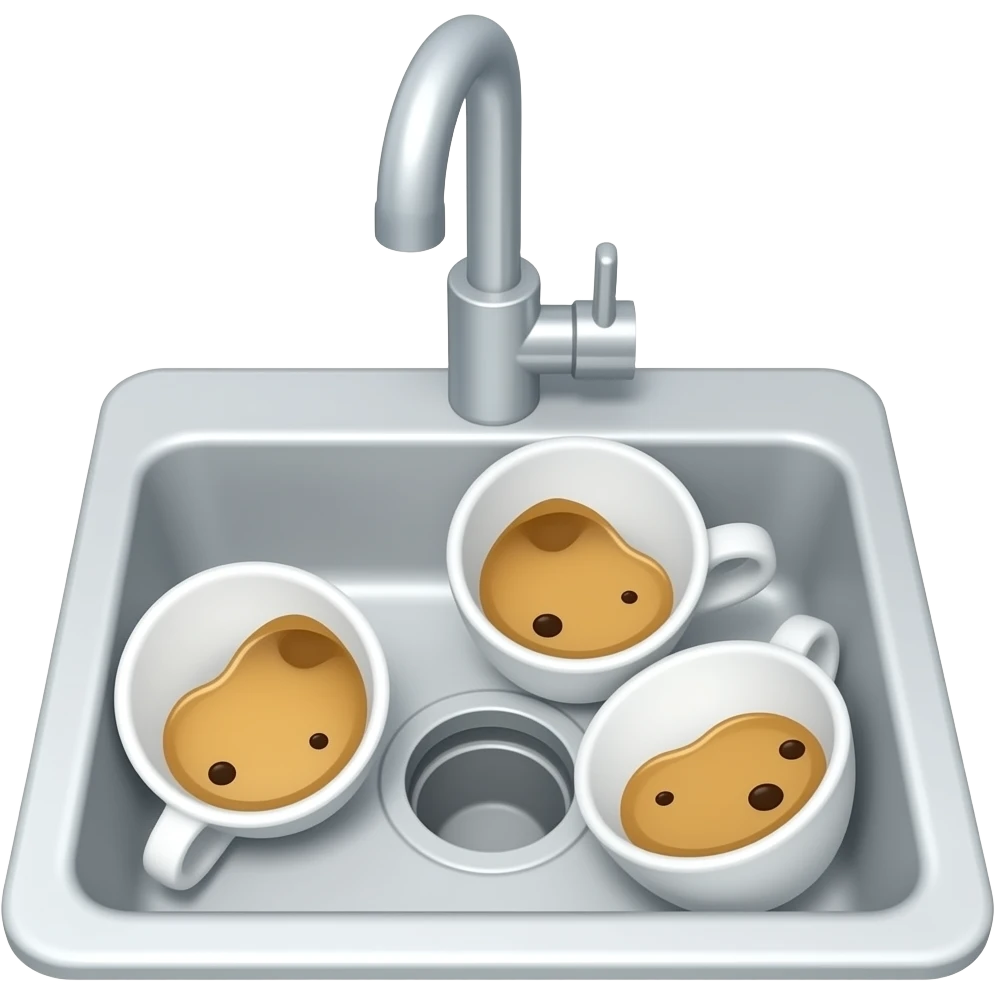 3 empty coffee cups left in a messy sink emoji
