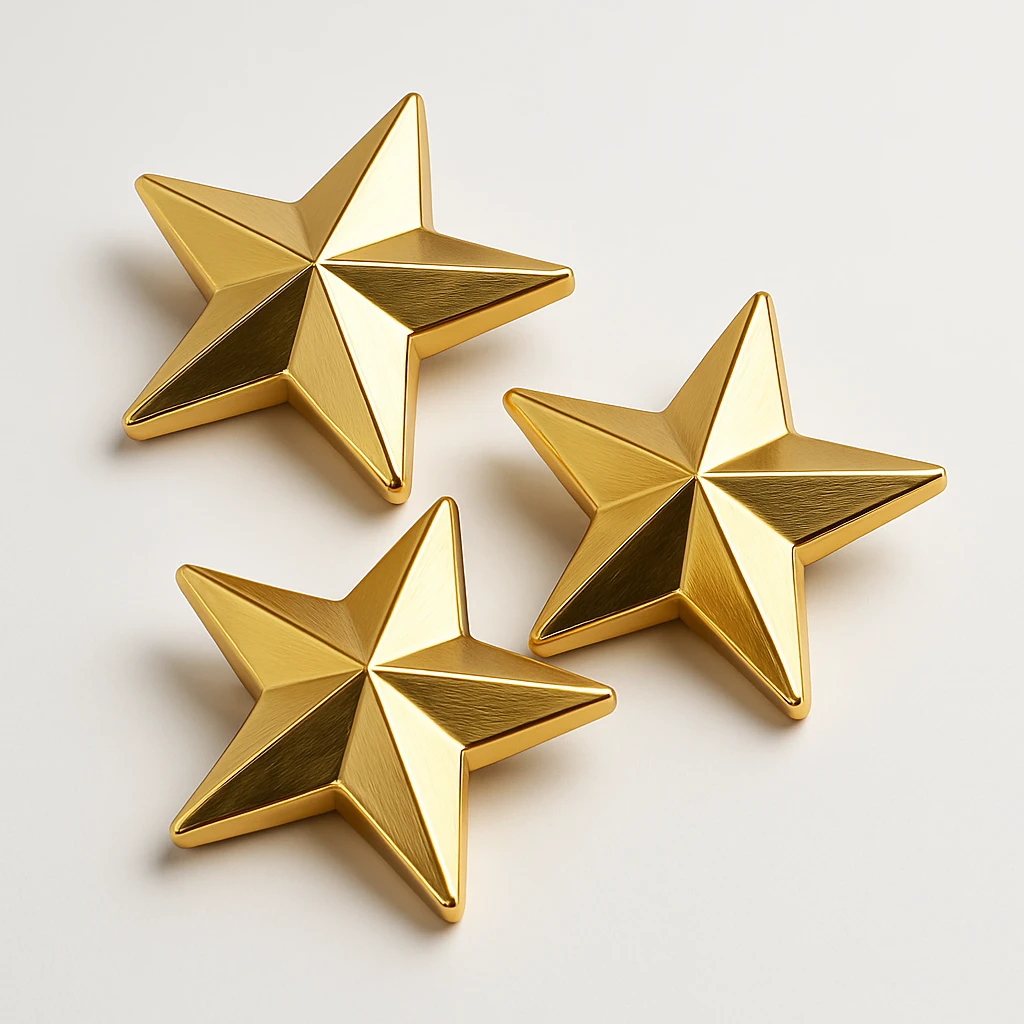 three flat gold stars, not overlapped, gold objects style emoji