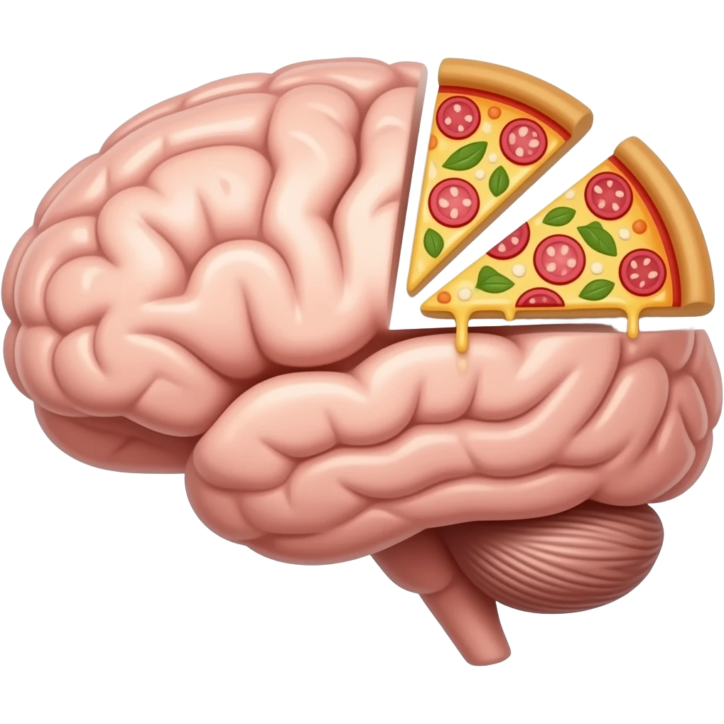 A brain thinkiing of pizza emoji