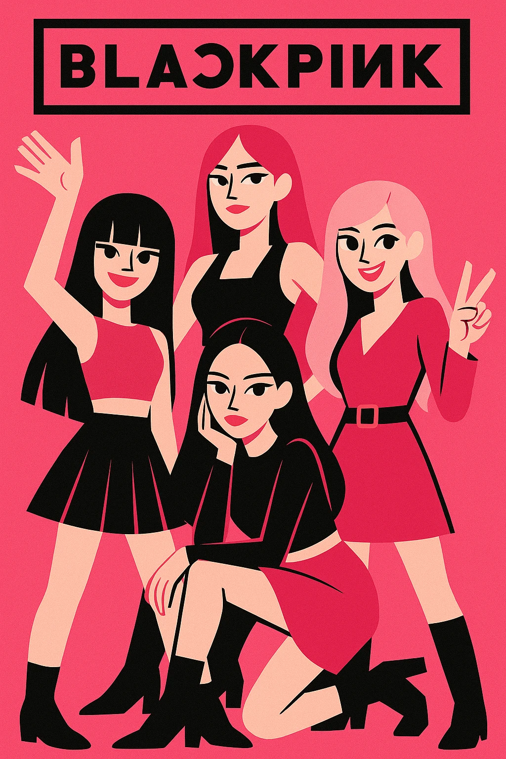Blackpink K-pop girl group four members stylish energetic pink and black color theme group pose vibrant modern iconic look emoji