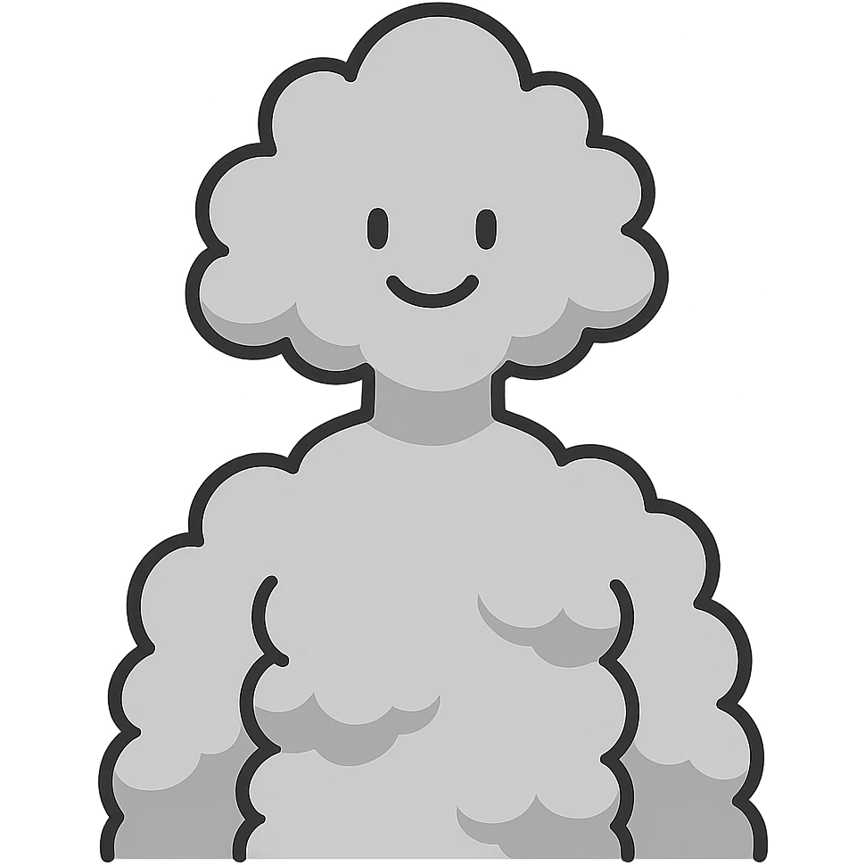 person whose body up to the shoulders is entirely made of fluffy voluminous clouds, clouds forming the figure, minimalist illustration emoji