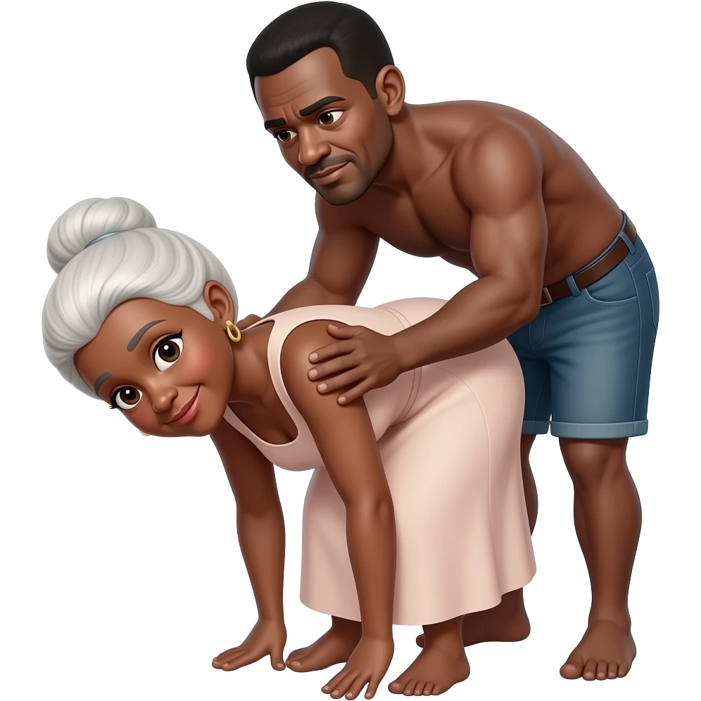 Nude black old lady bent over naked black old man behind her emoji
