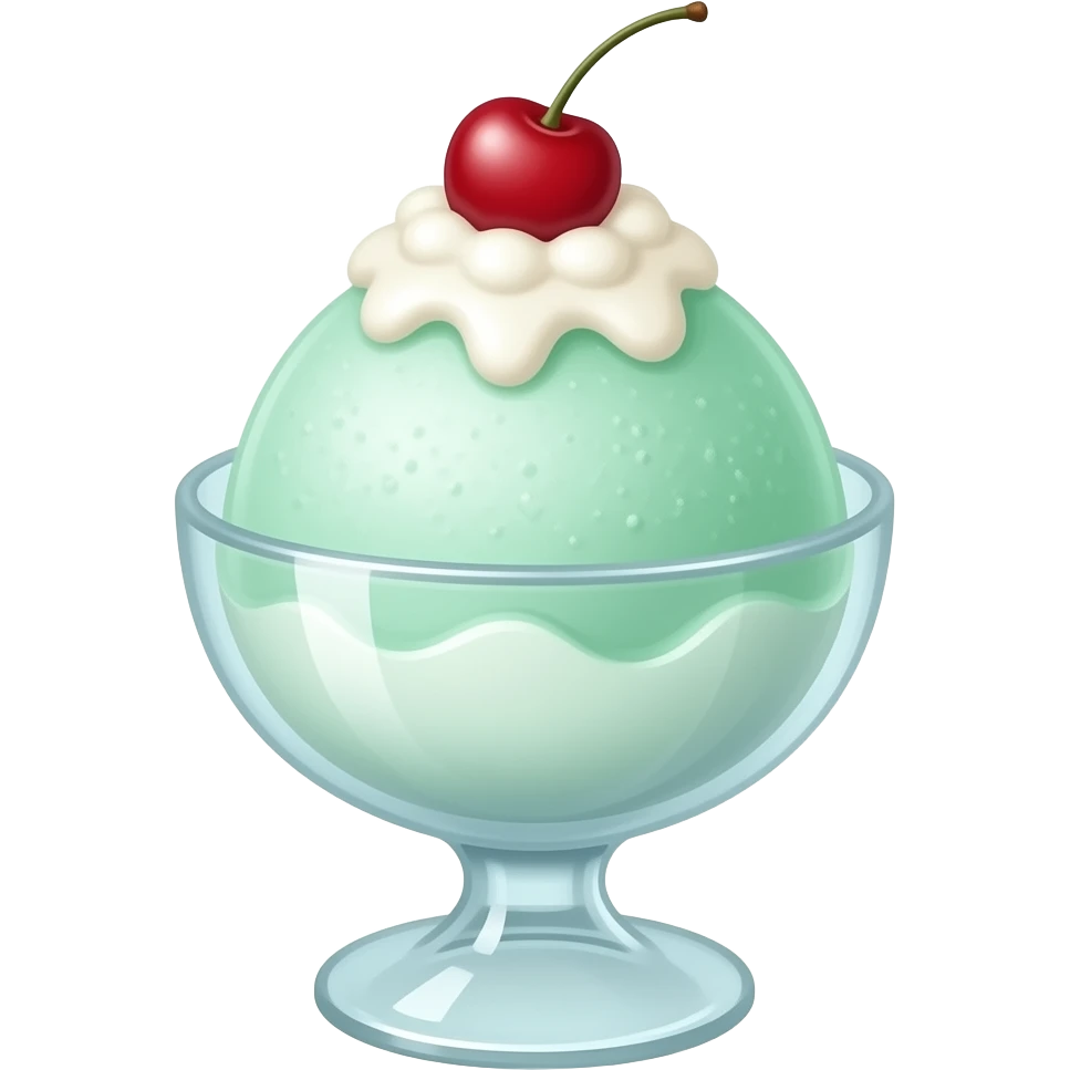 aesthetic korean bingsu emoji, mint green shaved ice with whipped cream and cherry, soft pastel colors, glossy texture, minimal clean design, cozy vibe emoji